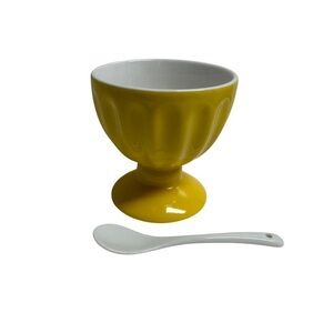 Pier 1 Imports One Ice Cream Bowl Yellow Stoneware With Spoon New In Box